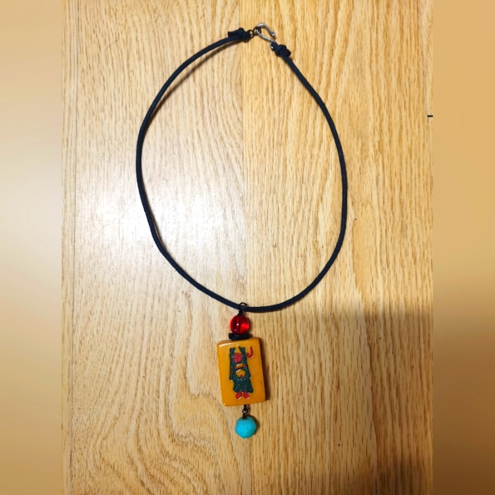 Vintage Mahjong Butterscotch Bakelite Tile Necklace Tested